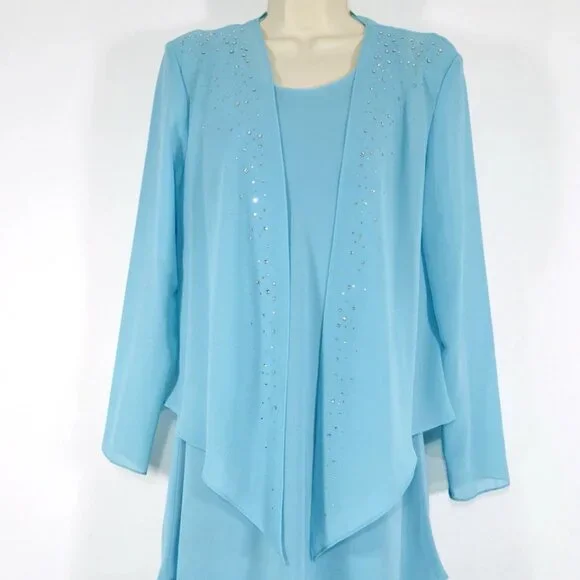 VTG Ursula of Switzerland 2 Pc Gown /Crystal Jacket Sz 12 Flowy Chiffon Wedding - Picture 2 of 14